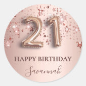 Sticker Rond 21e anniversaire rose or blush étoiles nom (Devant)