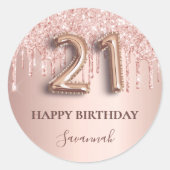 Sticker Rond 21e anniversaire rose or rose (Devant)