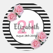 Sticker Rond 21e anniversaire roses roses sur bandes blanches n (Devant)