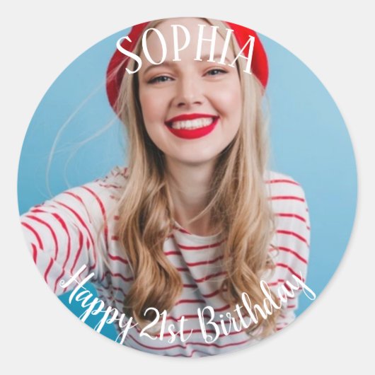 Sticker Rond 21e anniversaire sac de fête personnalisé (Devant)