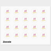 Sticker Rond 21e Anniversaire Squad Party Crown Pink Gold (Feuille)