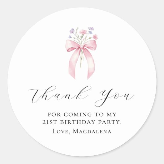 Sticker Rond 21e fête d'anniversaire Bow Custom Merci Favor (Devant)