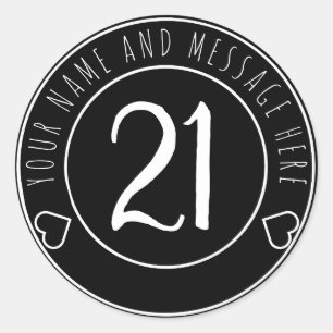 Sticker Rond 21e fête d'anniversaire moderne noir et blanc
