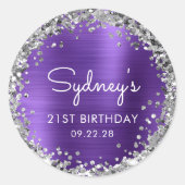 Sticker Rond 21e fête d'anniversaire Parties scintillant d'arge (Devant)