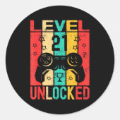 Sticker Rond 21st Birthday Level 21 Unlocked Gamer Funny Birthd (Devant)