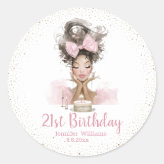 Sticker Rond  21st birthday stylish pink dress girly party chic