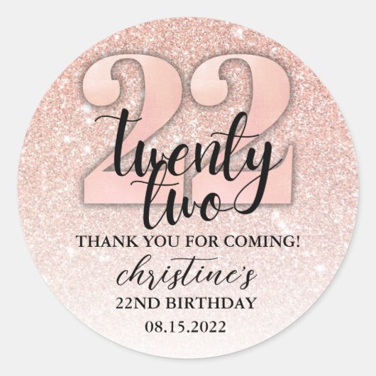 Sticker Rond 22e anniversaire Parties scintillant Merci (Devant)