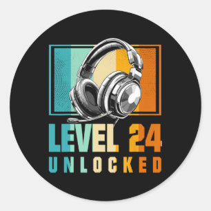 Sticker Rond 24e Anniversaire Joueur Vidéo Garçon Niveau 24 Dév