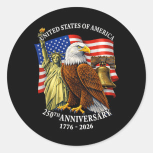 Sticker Rond 250 Ans 1776-2026 250e Anniversaire Aigle Liberté