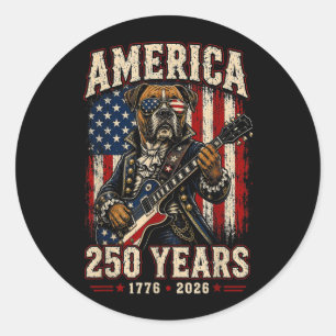 Sticker Rond 250 Ans Aamerica Boxer Dog Patriote Usa 4 Juillet
