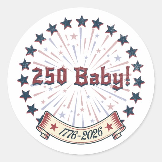 Sticker Rond 250 Baby America 250 Patriotic Fireworks Design (Devant)