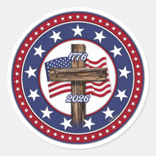 Sticker Rond 250e anniversaire de l'Amérique avec une croix rob
