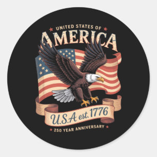 Sticker Rond 250e anniversaire des États-Unis 4 juillet américa