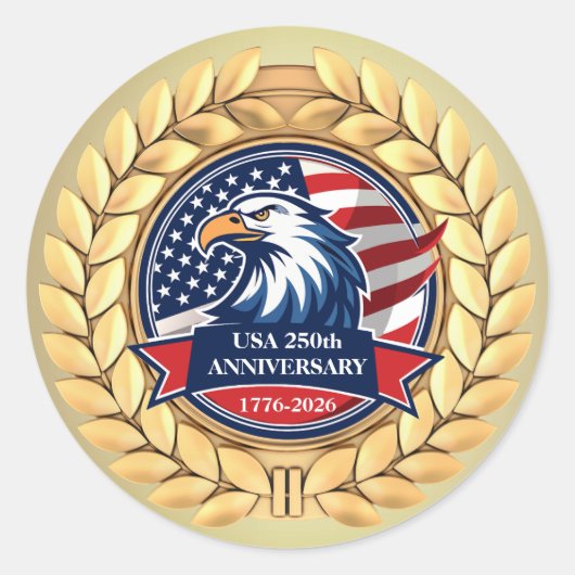 Sticker Rond 250th Anniversary USA Patriotic | 1776–2026 (Devant)