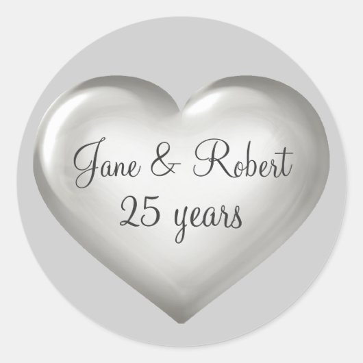 Sticker Rond 25 ans Silver Glass Coeur argent anniversaire (Devant)