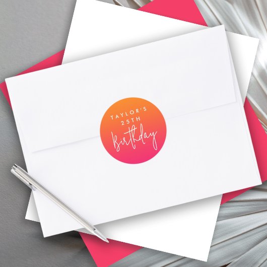 Sticker Rond 25e anniversaire Bold Hot rose et orange Ombre