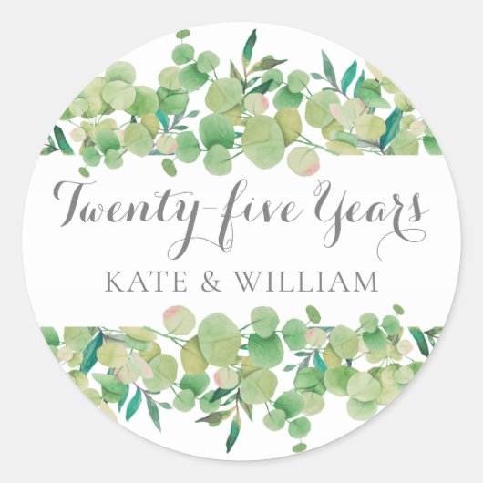 Sticker Rond 25e anniversaire de l'eucalyptus Floral (Devant)