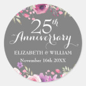 Sticker Rond 25e anniversaire de Mariage Aquarelle Rose verdure (Devant)