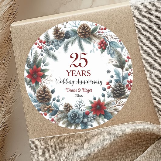 Sticker Rond 25e anniversaire de mariage élégant d'hiver