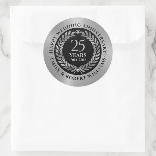 Sticker Rond 25e anniversaire du mariage argent couronne (Sac)