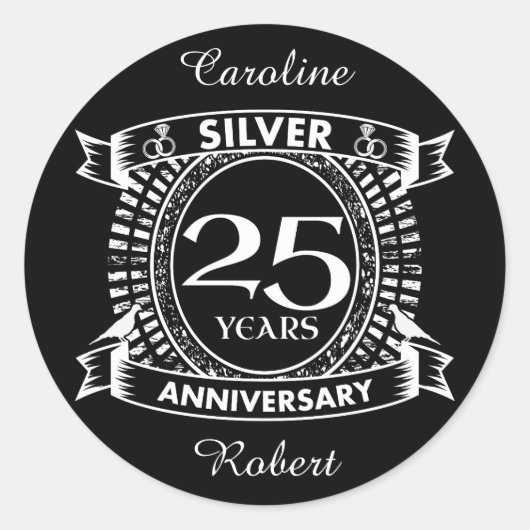 Sticker Rond 25e anniversaire du mariage argent crête (Devant)