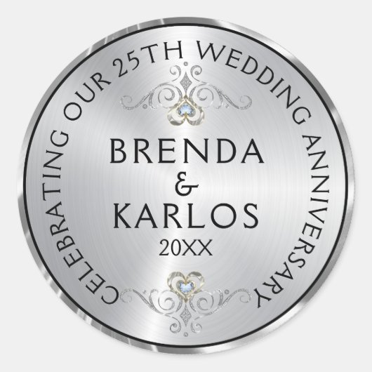 Sticker Rond 25e anniversaire du mariage argent & diamants blan (Devant)