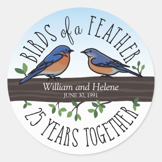 Sticker Rond 25e anniversaire du Mariage, Bluebirds of a Feathe (Devant)