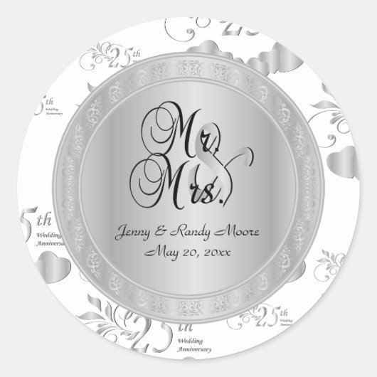 Sticker Rond 25e anniversaire du Mariage d'argent (Devant)
