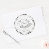 Sticker Rond 25e anniversaire du Mariage d'argent - Damas blanc (Enveloppe)