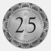 Sticker Rond 25e anniversaire du mariage dentelle noire et or (Devant)