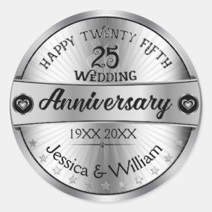 Sticker Rond 25e anniversaire du Mariage Design de texte en arg