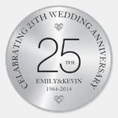 Sticker Rond 25e anniversaire du Mariage et design d'argent (Devant)