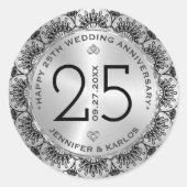 Sticker Rond 25e anniversaire du mariage mandala noir & argent (Devant)