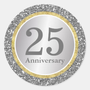 Sticker Rond 25e anniversaire du Mariage moderne argent et or