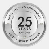 Sticker Rond 25e anniversaire du mariage noir et argent (Devant)