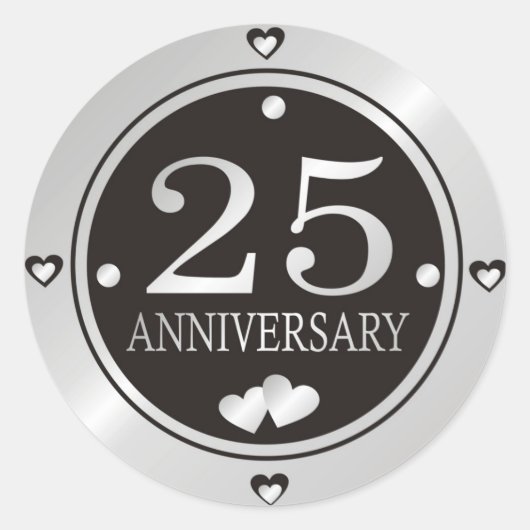 Sticker Rond 25e anniversaire du Mariage noir et argent (Devant)