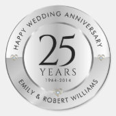 Sticker Rond 25e anniversaire du mariage noir et argent (Devant)