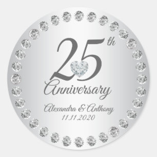 Sticker Rond 25e anniversaire du Mariage personnalisé Diamants 