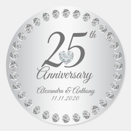 Sticker Rond 25e anniversaire du Mariage personnalisé Diamants  (Devant)