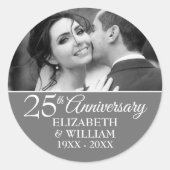 Sticker Rond 25e anniversaire du Mariage Photo Elegant Silver (Devant)