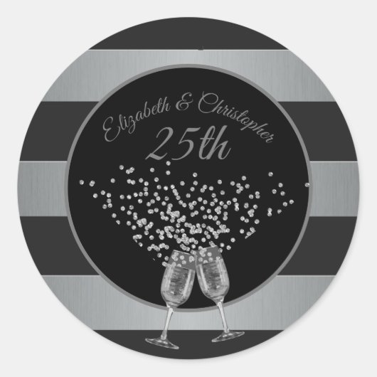 Sticker Rond 25e anniversaire du Mariage Silver Black Stripe (Devant)