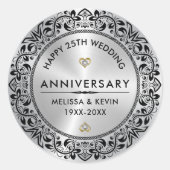 Sticker Rond 25e anniversaire Mariage d'argent Cadeau Black Swi (Devant)