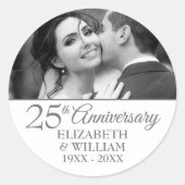 Sticker Rond 25e anniversaire Mariage d'argent Photo Elégant (Devant)