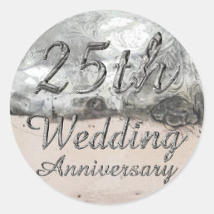 Sticker Rond 25e anniversaire Mariage de la typographie argenté