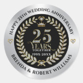 Sticker Rond 25e anniversaire mariage parties scintillant d'arg (Devant)