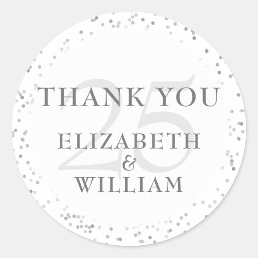 Sticker Rond 25e anniversaire Merci de la poussière d'argent (Devant)