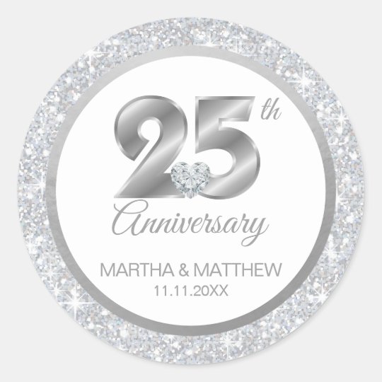 Sticker Rond 25eme Anniversaire De Noces D Argent Personnalise Zazzle Be