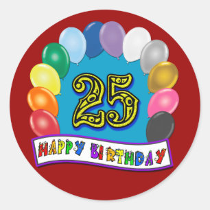 Sticker Rond 25ème Cadeaux d'anniversaire avec la conception