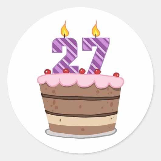 Sticker Rond 27 ans sur le gâteau d'anniversaire (Devant)