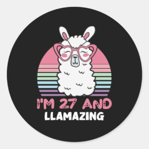 Sticker Rond 27 Year Old Bday Llamazing 27th Birthday Llama